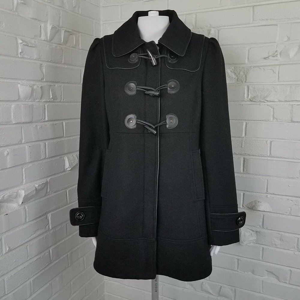 Guess Women's Black Wool Pea Coat Toggle Close M